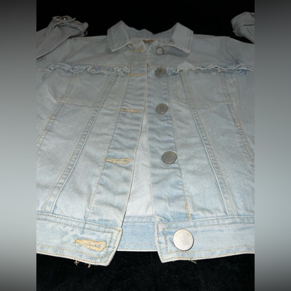DEMOCRACY Jeans Light Blue Denim Jacket Fray Ruffle Size XS Button Down - Picture 6 of 14